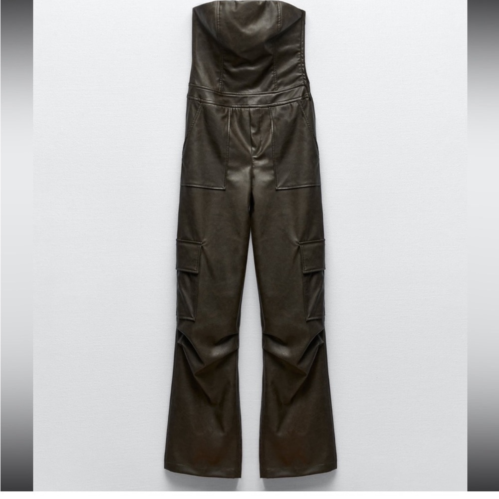 Zara leather cargo jumpsuit blogger favorite